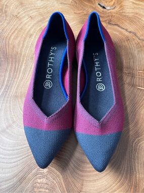 Rothy's Two-Tone Pointed Flats in Burgundy and Navy